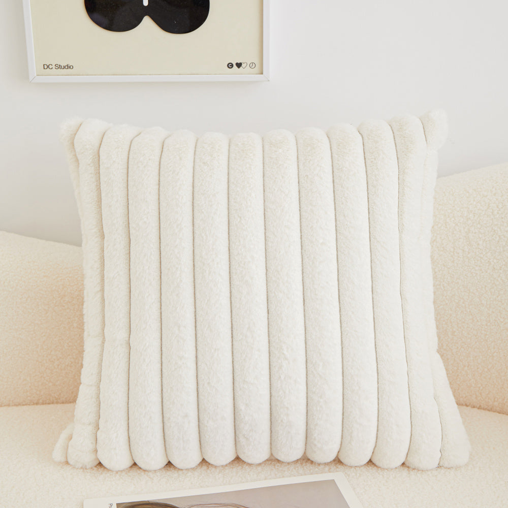 [IN2XZTR-1 Cream] Polyester Blend Throw Square Pillow Cover & Insert (Double Sides)
