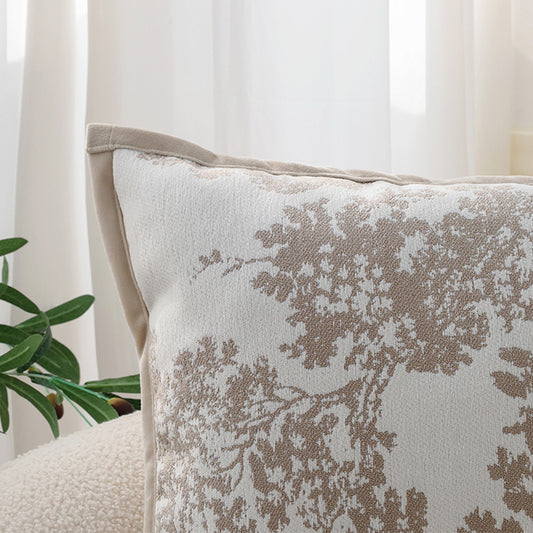 [IN1XT14-1 Cream 18''] 18"x18" Square Throw Pillow | Elegant Tree Motif Chenille Design | Soft & Textured Cushion Cover | 2 Insert Options | Neutral & Bold Colors