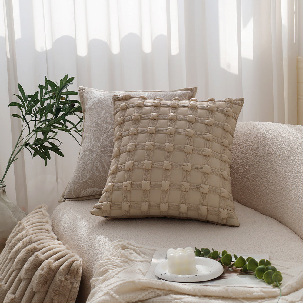 Set of 2 with inserts textured serenity collection - modern plush throw pillows in sage green and ivory with tufted, striped, and quilted patterns