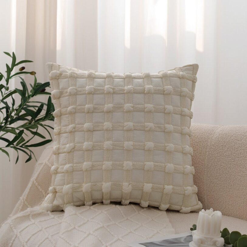 18"x18" Square Throw Pillow | Textured Woven Jacquard Design | Soft Polyester Cushion Cover | 2 Insert Options | Available in Neutral & Bold Colors