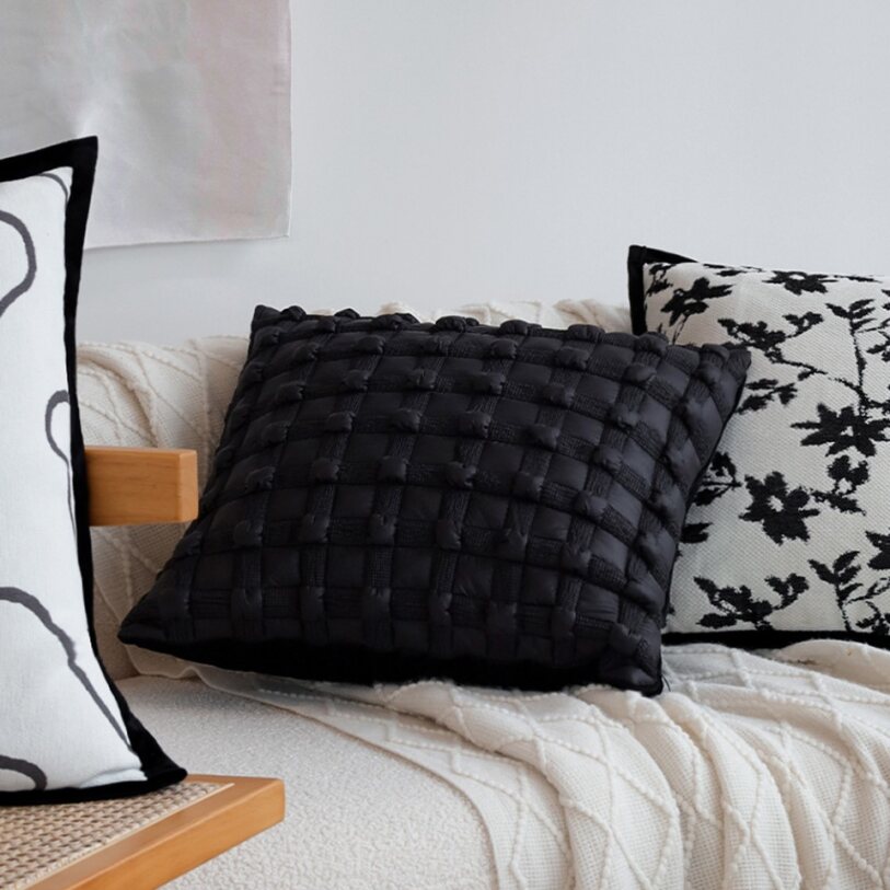 18"x18" Square Throw Pillow | Textured Woven Jacquard Design | Soft Polyester Cushion Cover | 2 Insert Options | Available in Neutral & Bold Colors