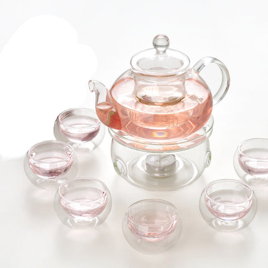 [TEA set#1] glass teapot with infuser + warmer and 6 double cups