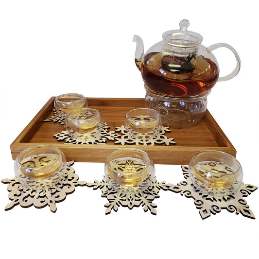 [(TEA set#6)] tea pot +warmer and cups w/coasters+ bamboo tray ���tea set#6���