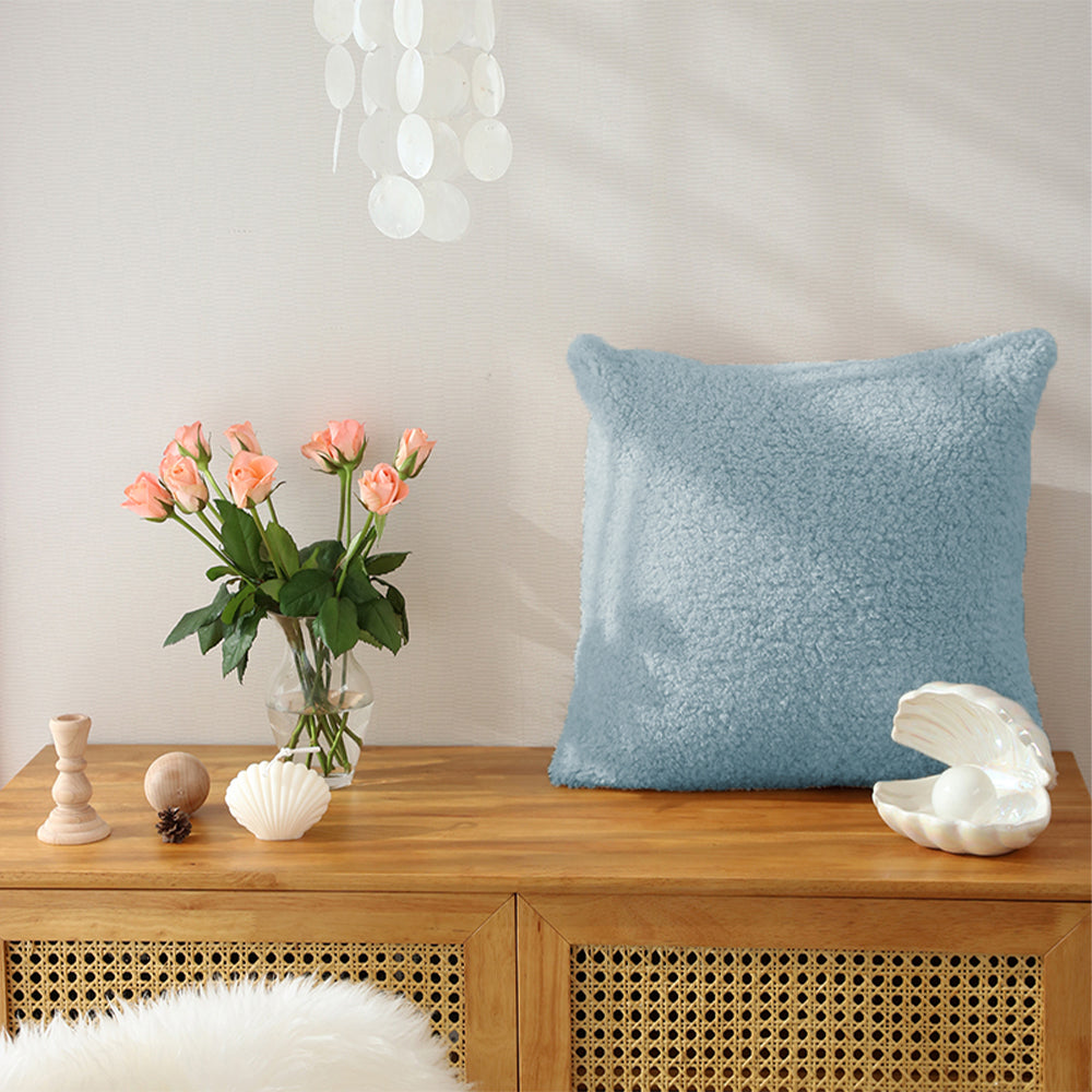 [IN-1X ZT123-1 grey] 18"x18" Teddy Faux Fluffy Solid Color Throw Pillow (With  Insert)