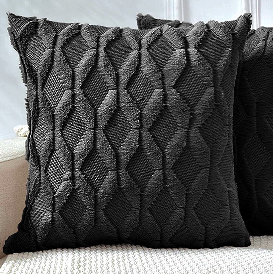 18"x18" tufted diamond plush throw pillow | 12 colors soft faux fur texture | modern geometric accent | insert included