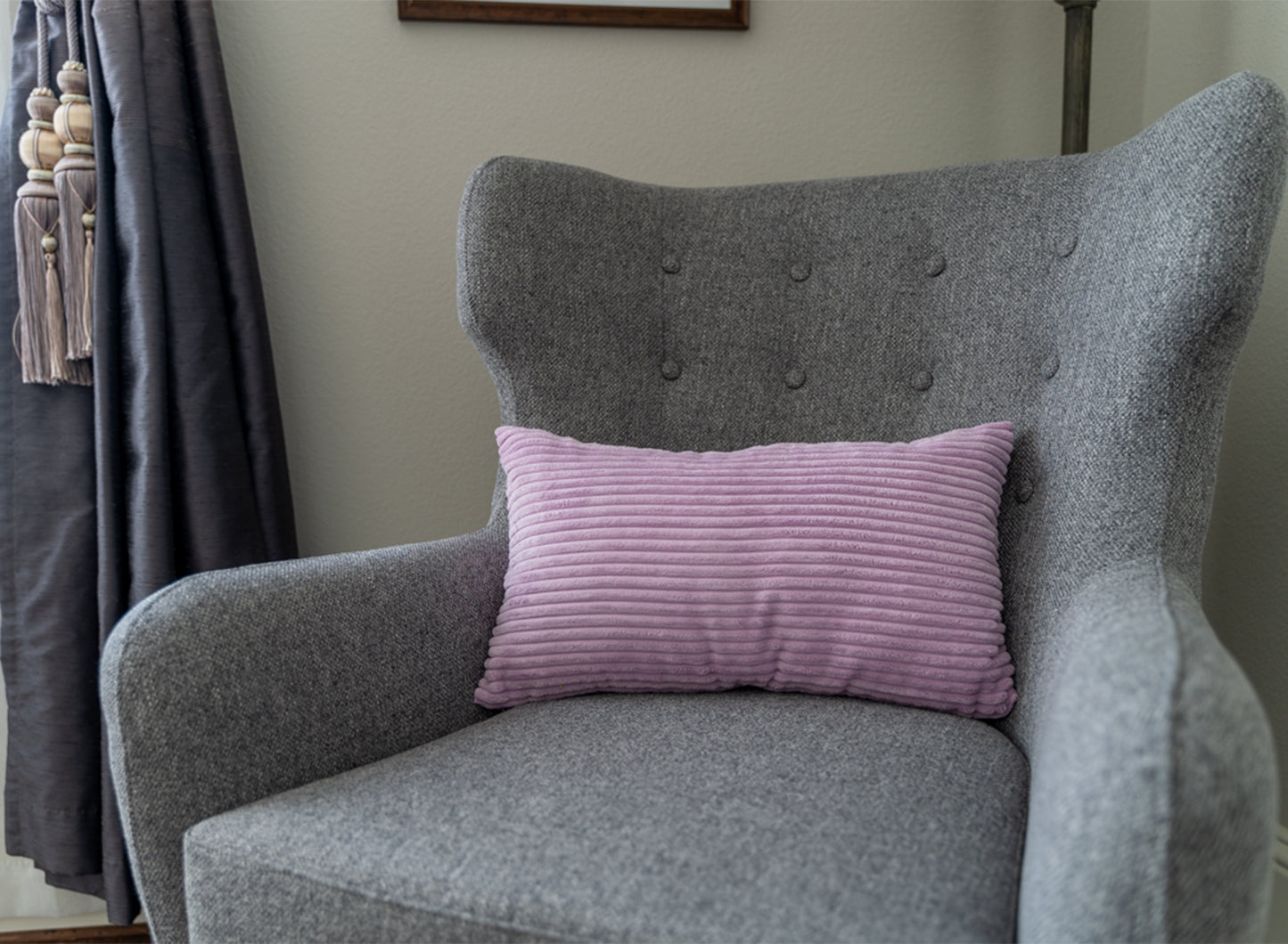 [IN2XZT83-2 Gray] New stripe Pattern Polyester Blend Lumbar Pillow (With/ Without Insert)
