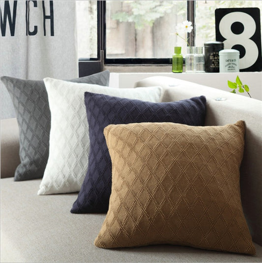 [IN1XZT92 Grey 18''] 18"x18" Geometric Knit Throw Pillow | Textured Diamond Pattern | 5 Neutral Color Options + Insert Sizes