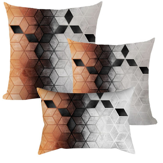 3 size mixed Set of 3 Throw Pillow Covers AND Inserts 1 of 12"x20", 1 of 18"x18", 1 of 20"x20" Brown and silver mix geometric
