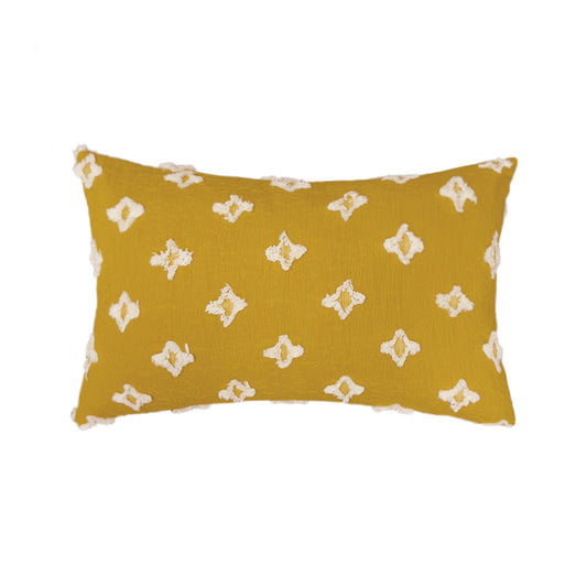 [IN-1XZT178-1 Yellow] Rectangular Flower Tufted 12"x20" Lumbar Pillow Daisy flower Throw Pillow  (With insert)