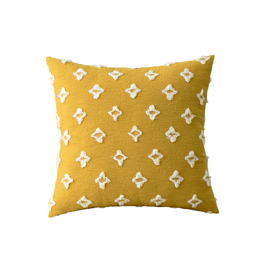[IN-1X180-1 Yellow] Large Square Flower Tufted Throw Pillow  Embroidered Daisy flower (With insert) Size 20"x20"