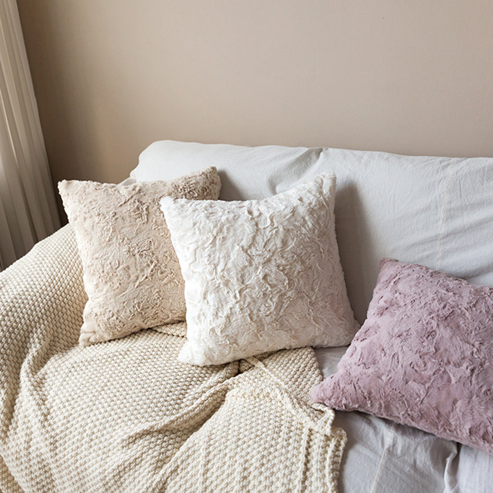 [IN2XC1 white] Pack of 2 Double sides furry throw pillow case and insert great to snuggle