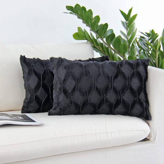 [IN-1XZT155-1 Black] Rectangular Lumbar Plush Throw Pillow  cover and Insert size 12"x20"
