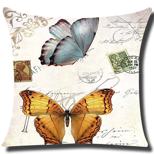 Square cloth pillow covers with butterfly images 18x18 inches, pack of 2 throw pillows covers (With or Without Inserts)