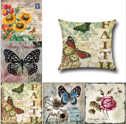 Square cloth pillow covers with butterfly images 18x18 inches, pack of 2 throw pillows covers (With or Without Inserts)