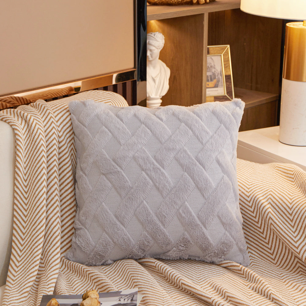 [IN-1XZT127-1 Silver] Crossline-shaped Plush Throw Pillow (With Insert) size 18"x18"