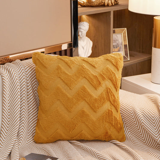 [IN-1X130-1 Yellow] Pack of one W-shaped Plush Throw Pillow cover and Insert  FULL set size 18"x18"