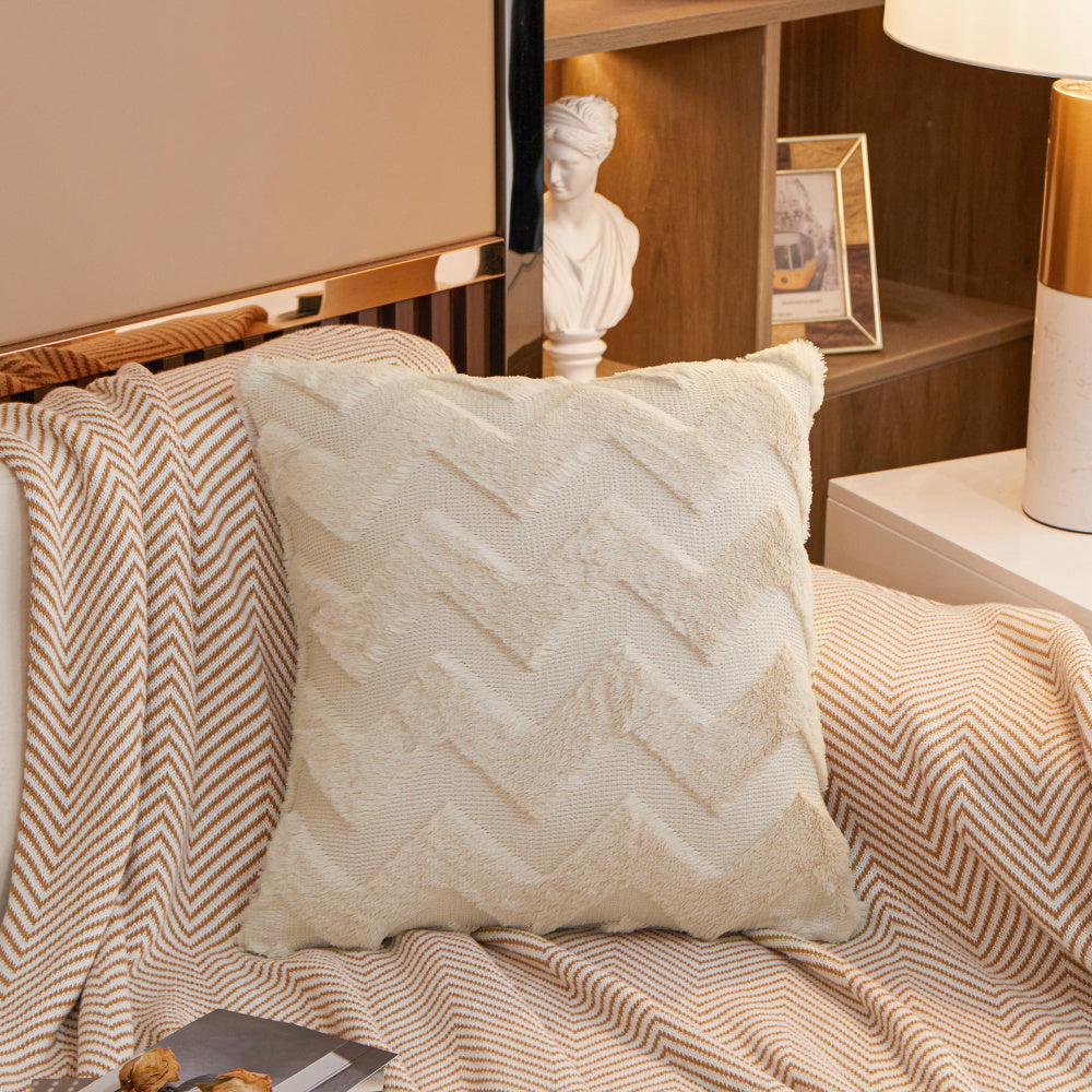 [IN-1X130-1 Yellow] Pack of one W-shaped Plush Throw Pillow cover and Insert  FULL set size 18"x18"