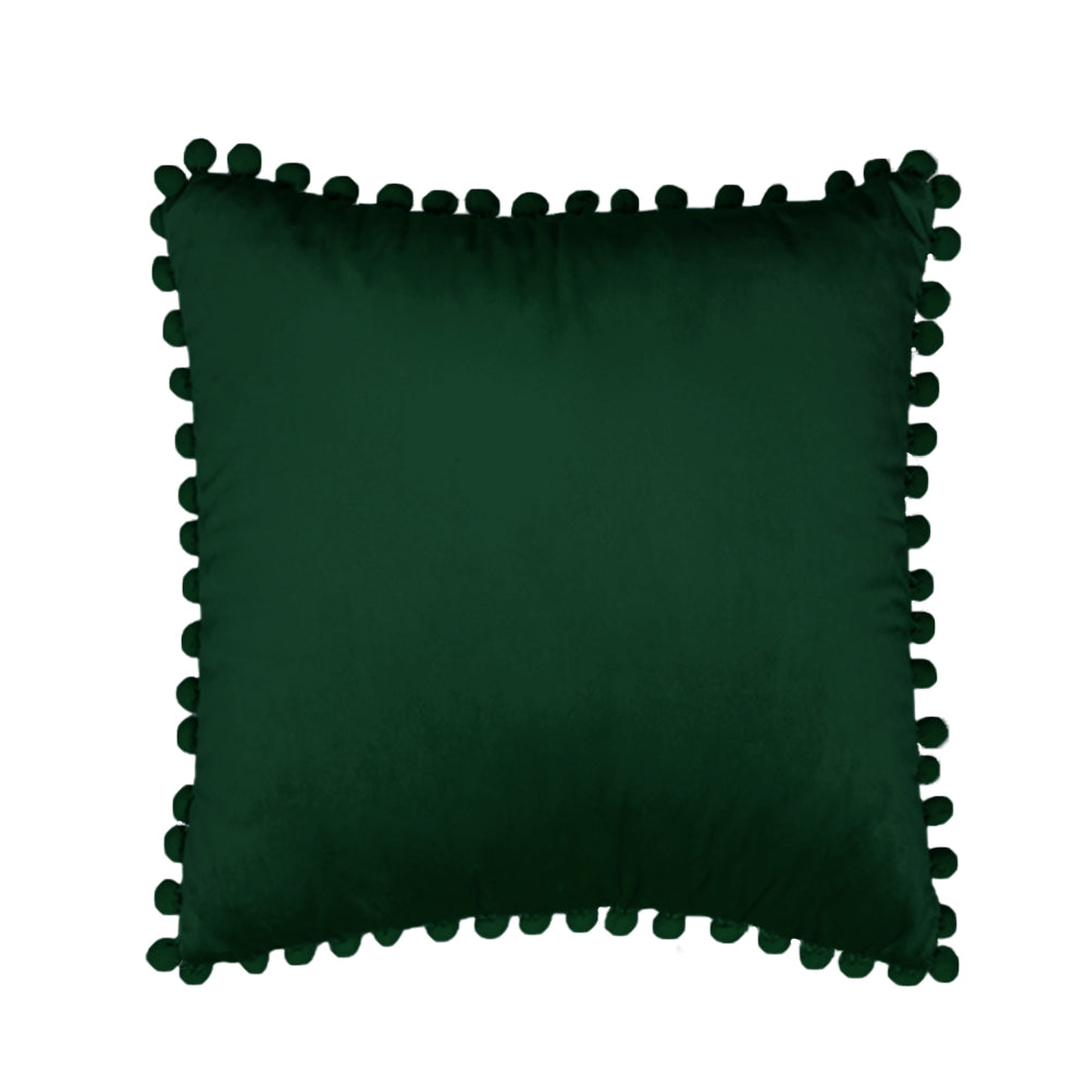 [IN-1X162-3 D-Green] 18"x18" Square Velvet Pompoms Throw Pillow FULL cover and insert set