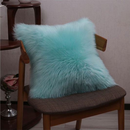 [IN 1XZT71 - blue] Pack of 1 Furry fur (front) Faux (back) pillow (With or Without Insert)
